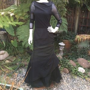 Black Fishtail Evening Skirt w/Tulle, Satin, Nylon